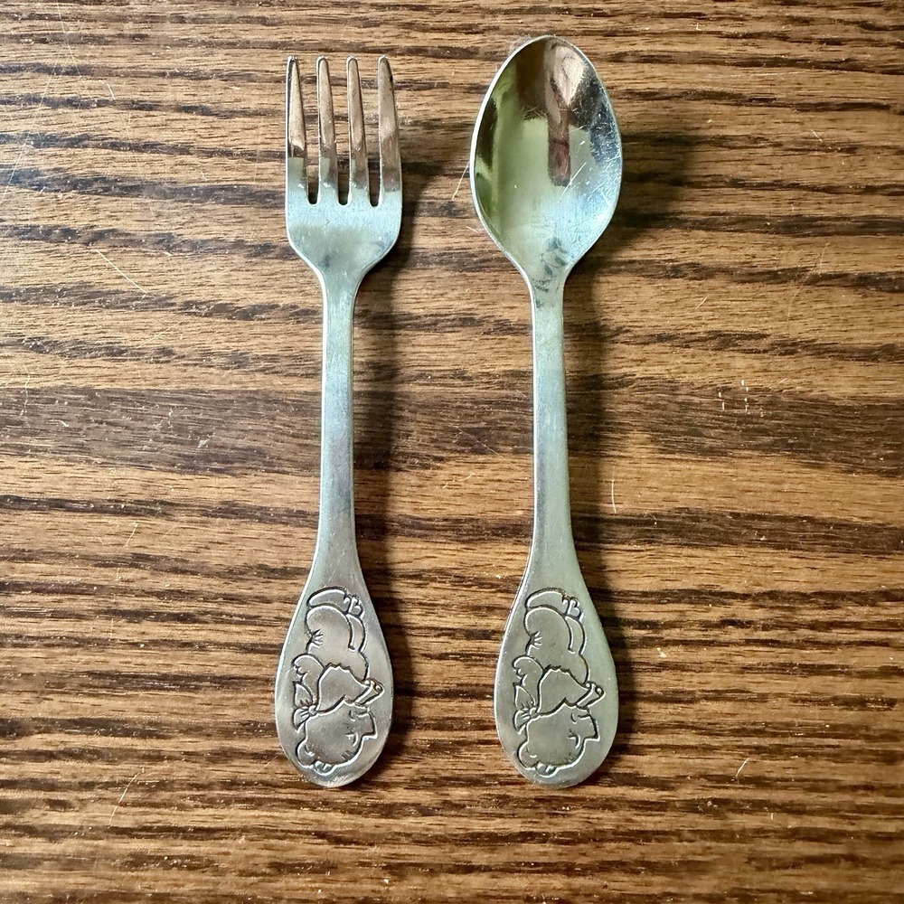Vintage 1980s Tommee Tippee Disney Winnie The Pooh Bear Spoon & Fork Set Kid